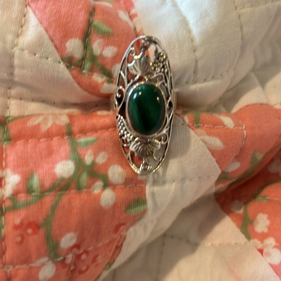 Natural Malachite Gem Stone Boho 925 Silver Ring 7 💍 Cottage Core Vintage Style - Picture 5 of 9